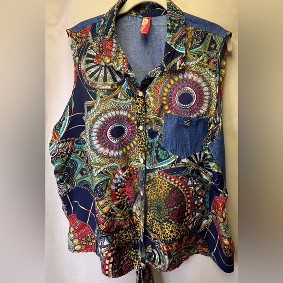 Apple Bottom Vintage Women’s Plus Size Sleeveless Chiffon Chambray Top XXL - Picture 5 of 10